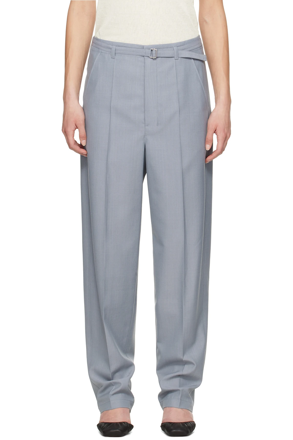 Blue Belted Tailored Trousers