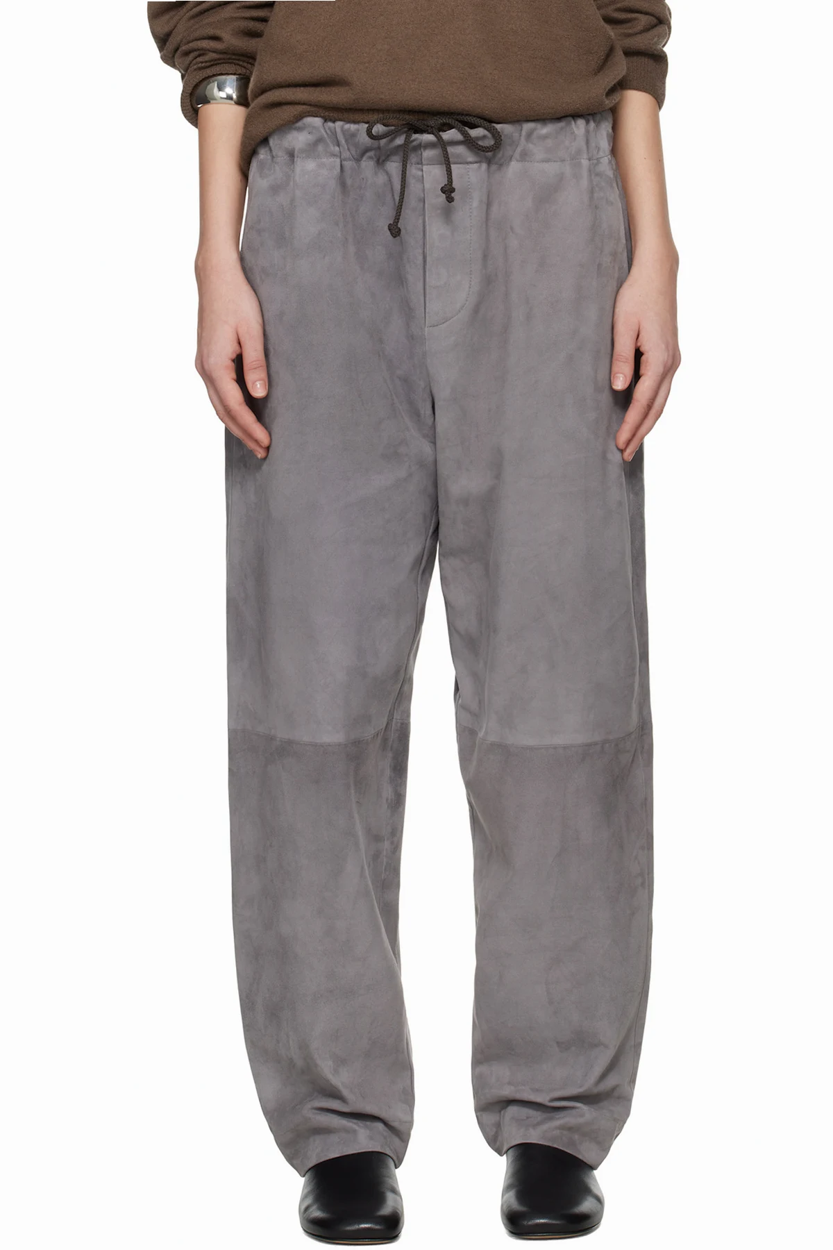 Gray Ed Unlined Drawstring Lamb Suede Trousers