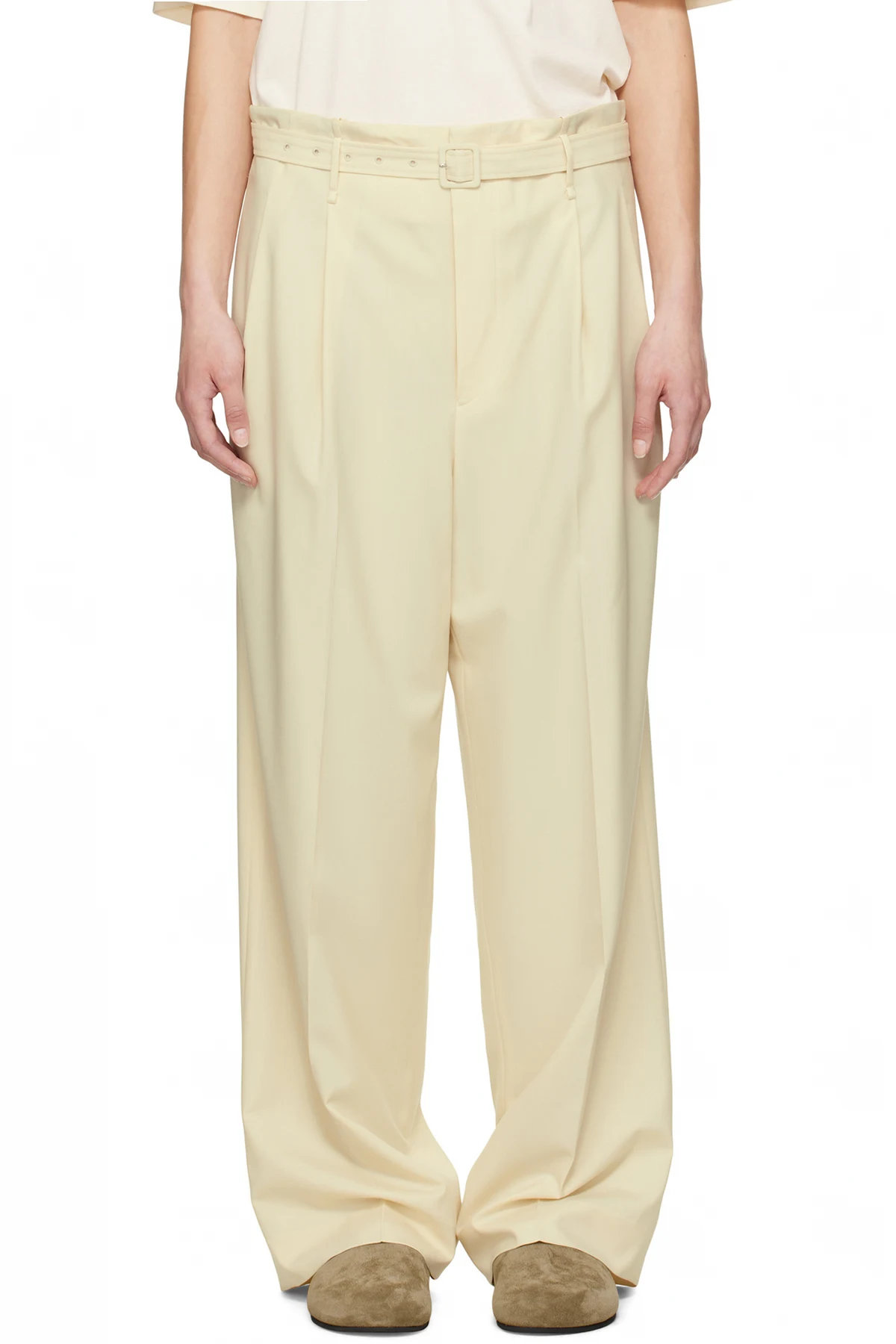 Beige Super Fine Tropical Wool Two-Tuck Trousers