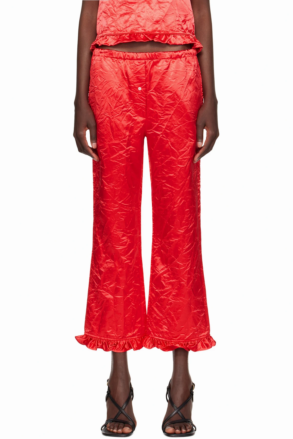 Red Creased Satin Trousers