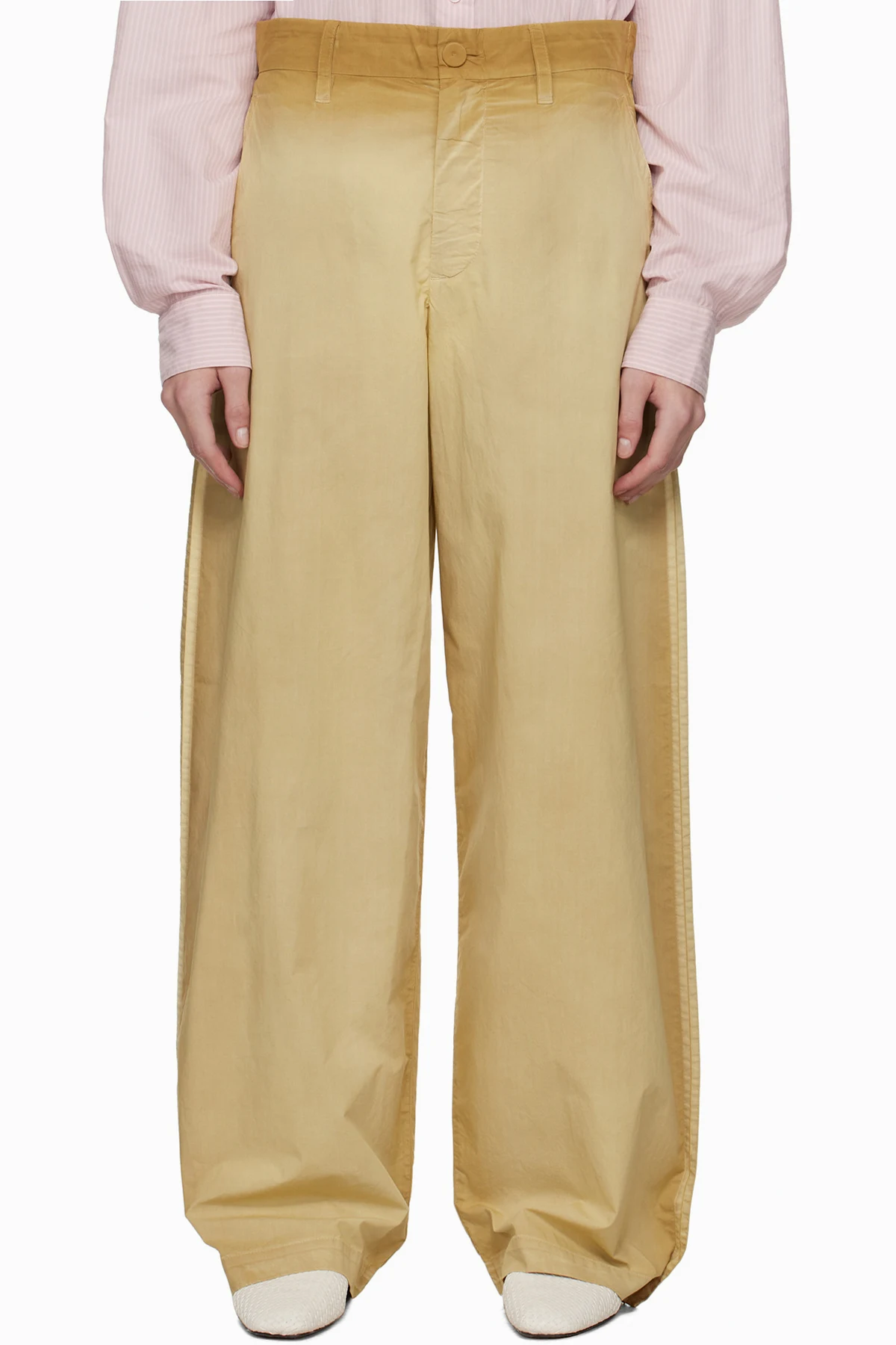 Beige Pinch Seam Garment Dye Trousers