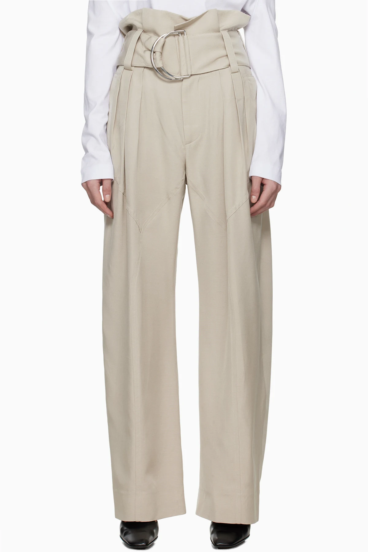 Taupe Gathered Waist D-Ring Trousers
