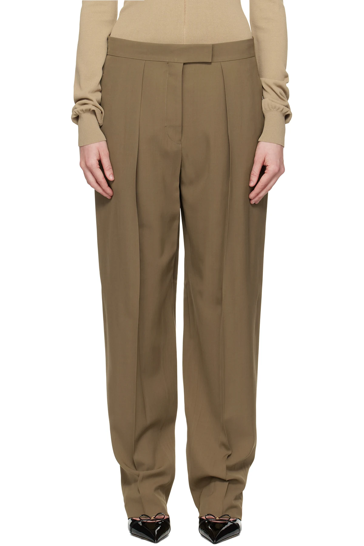 Taupe Inverted Pleats Trousers