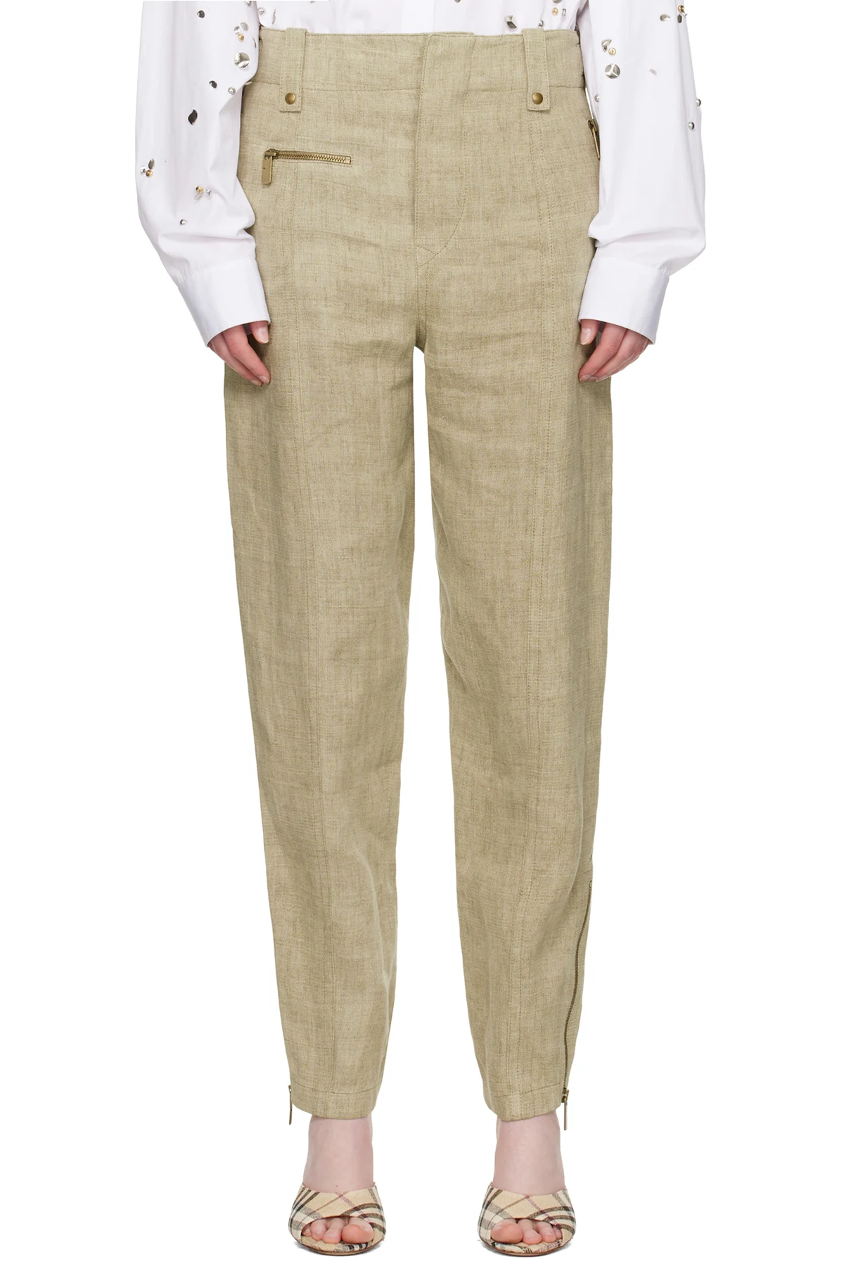 Khaki Linen Tailored Trousers