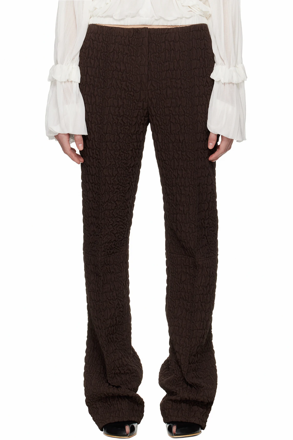 Brown Wool Silk Slim Trousers