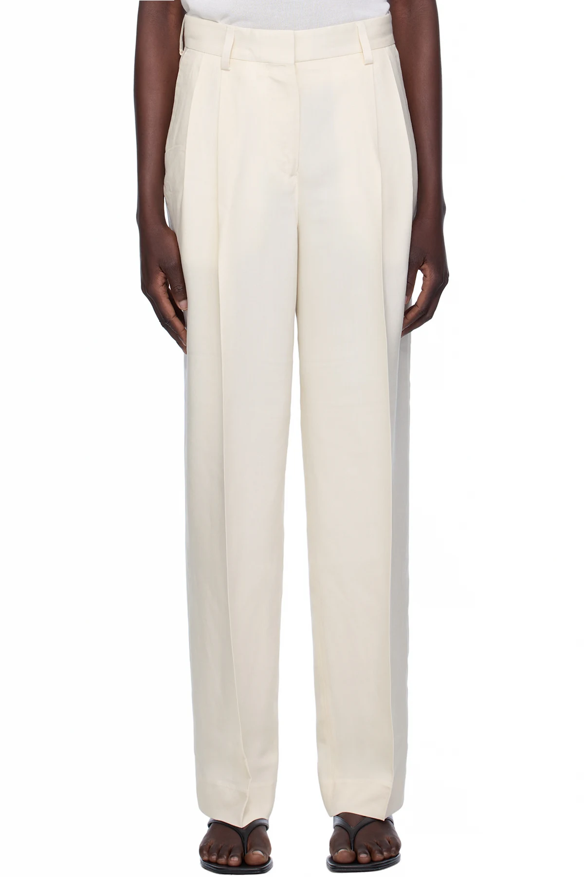 Beige Double-Pleat Fluid Trousers