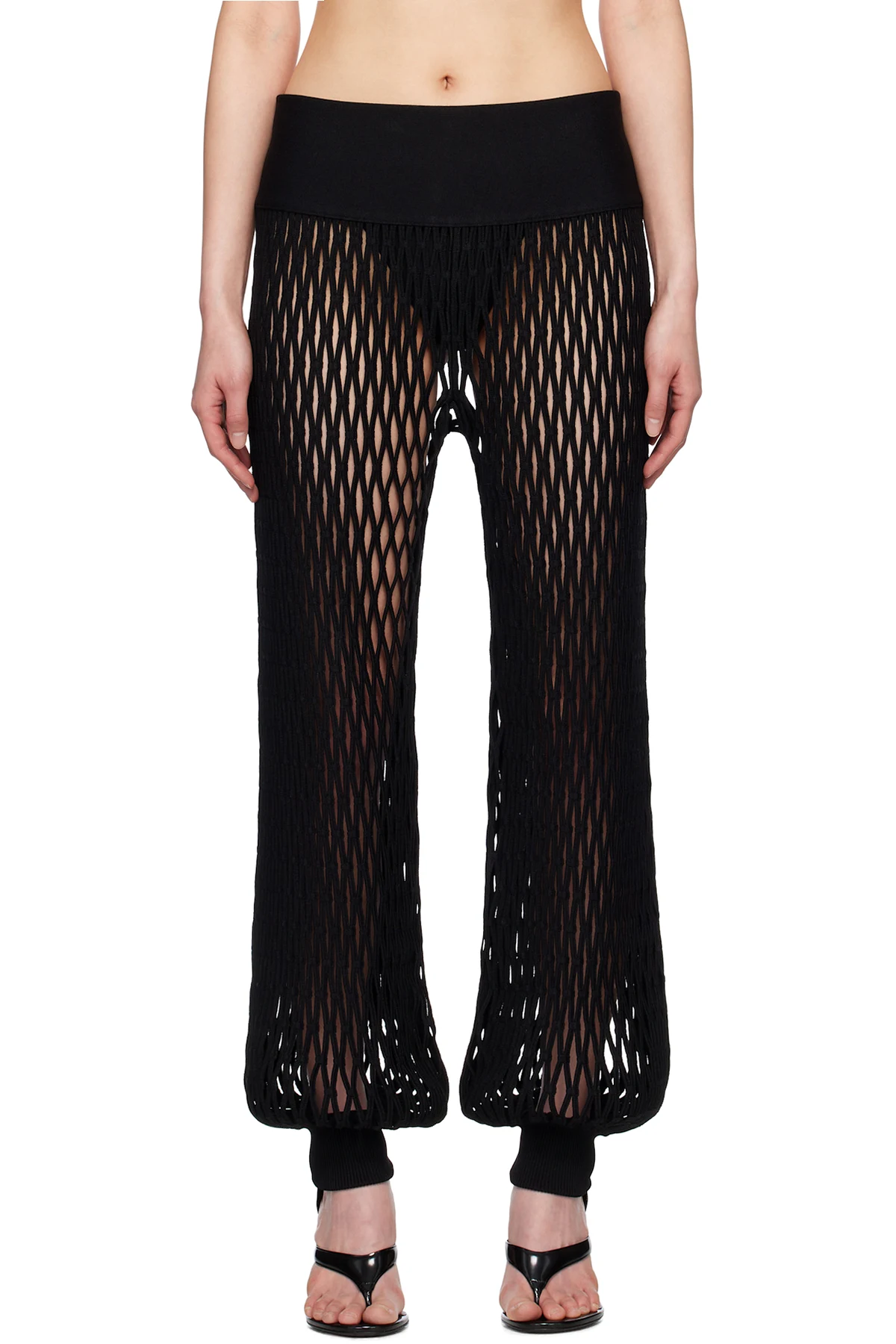 Black Macramé Knit Trousers