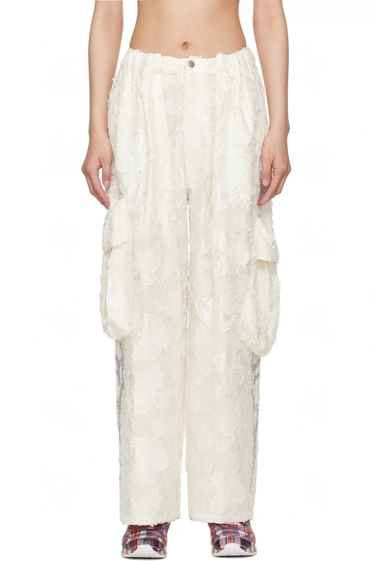 White Pleated Cargo Pants