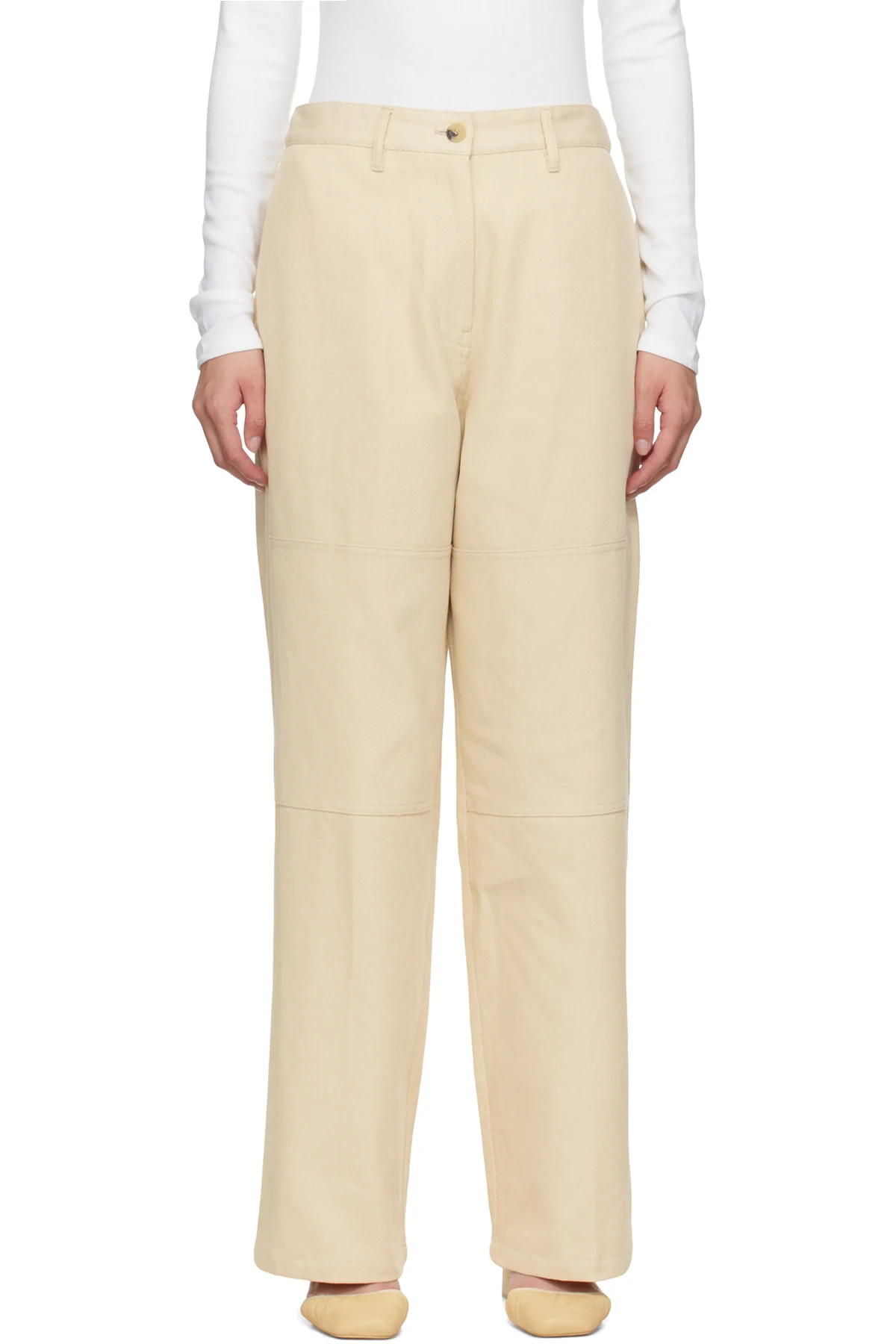 Beige Cotton Twill Work Trousers