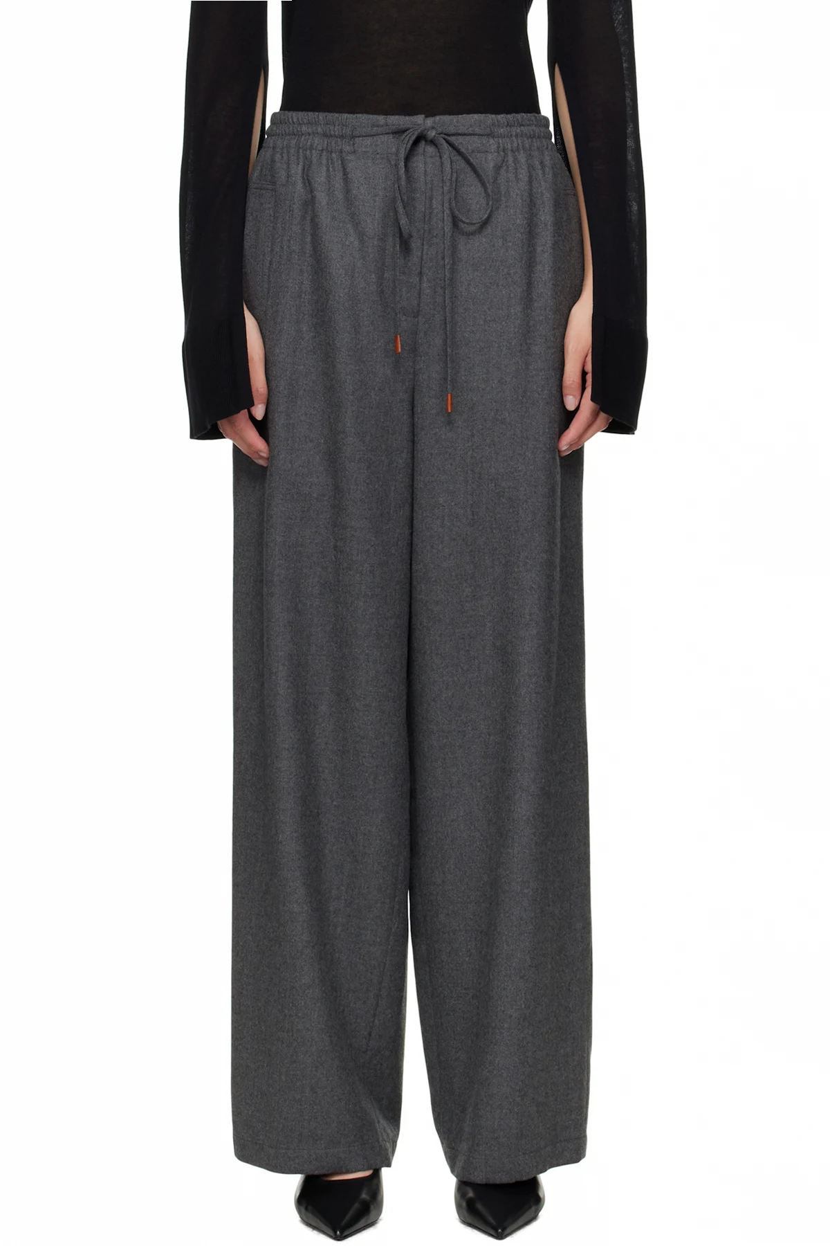 Gray Drawstring Easy Wool Trousers