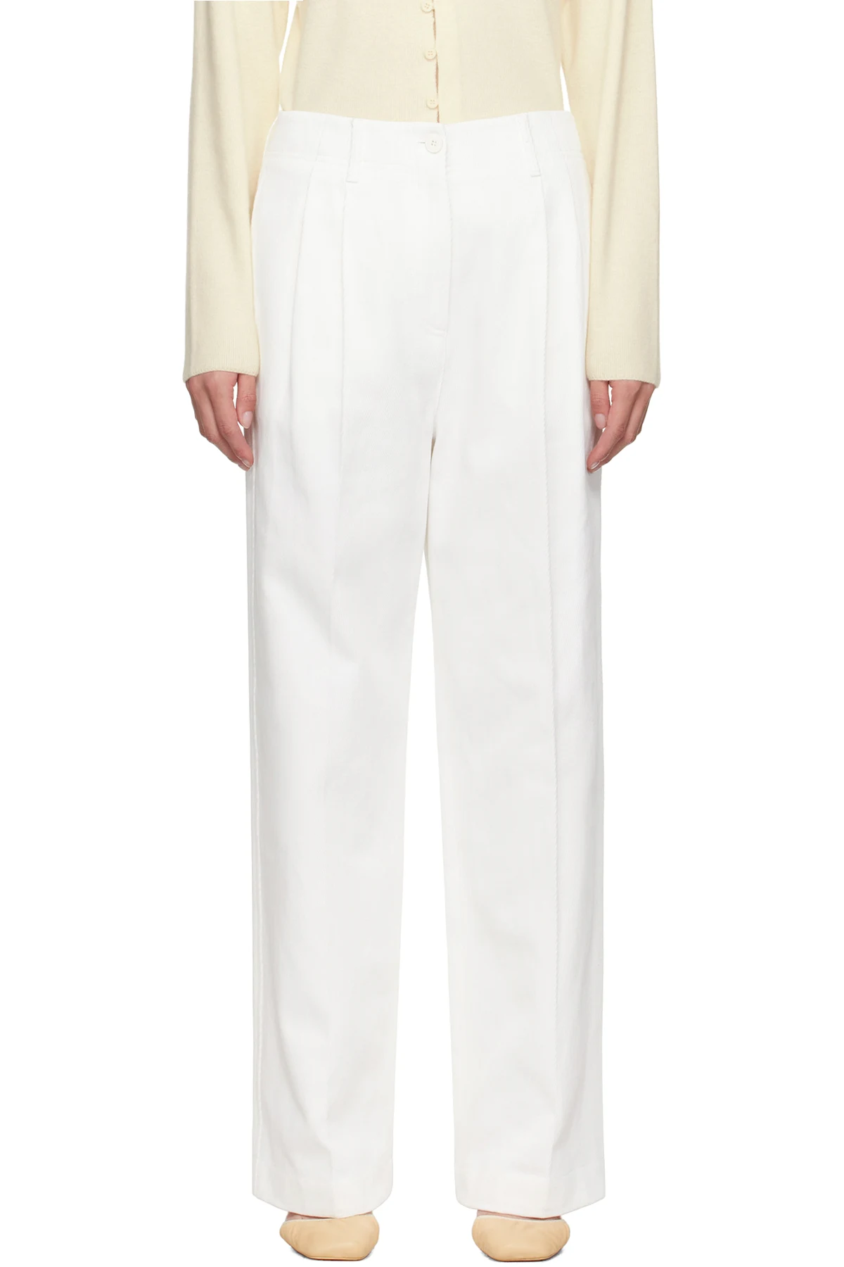 White Claire Cotton Twill Trousers