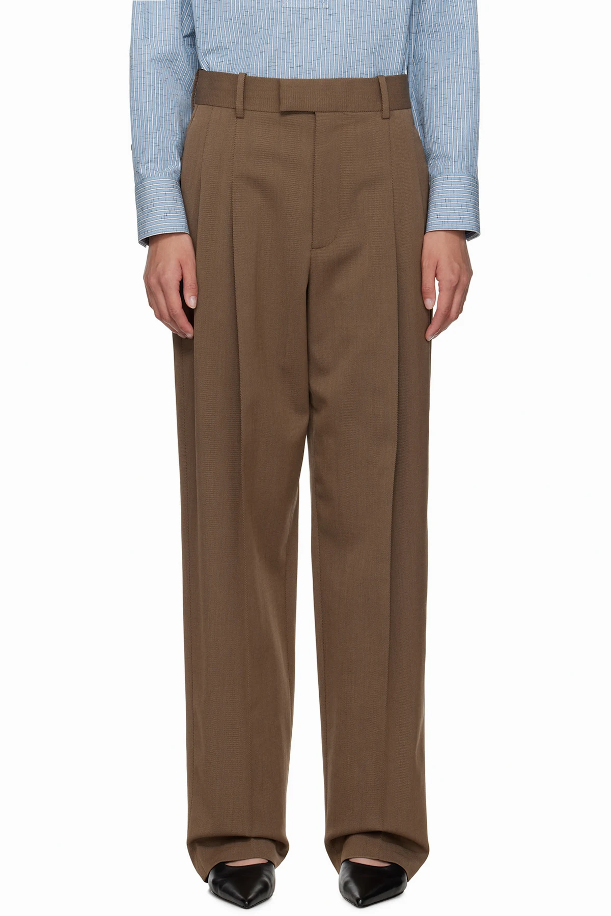 Brown Wool Straight Trousers