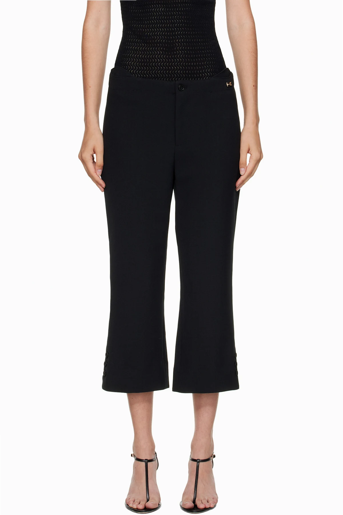 Black Tab Detail Cropped Trousers