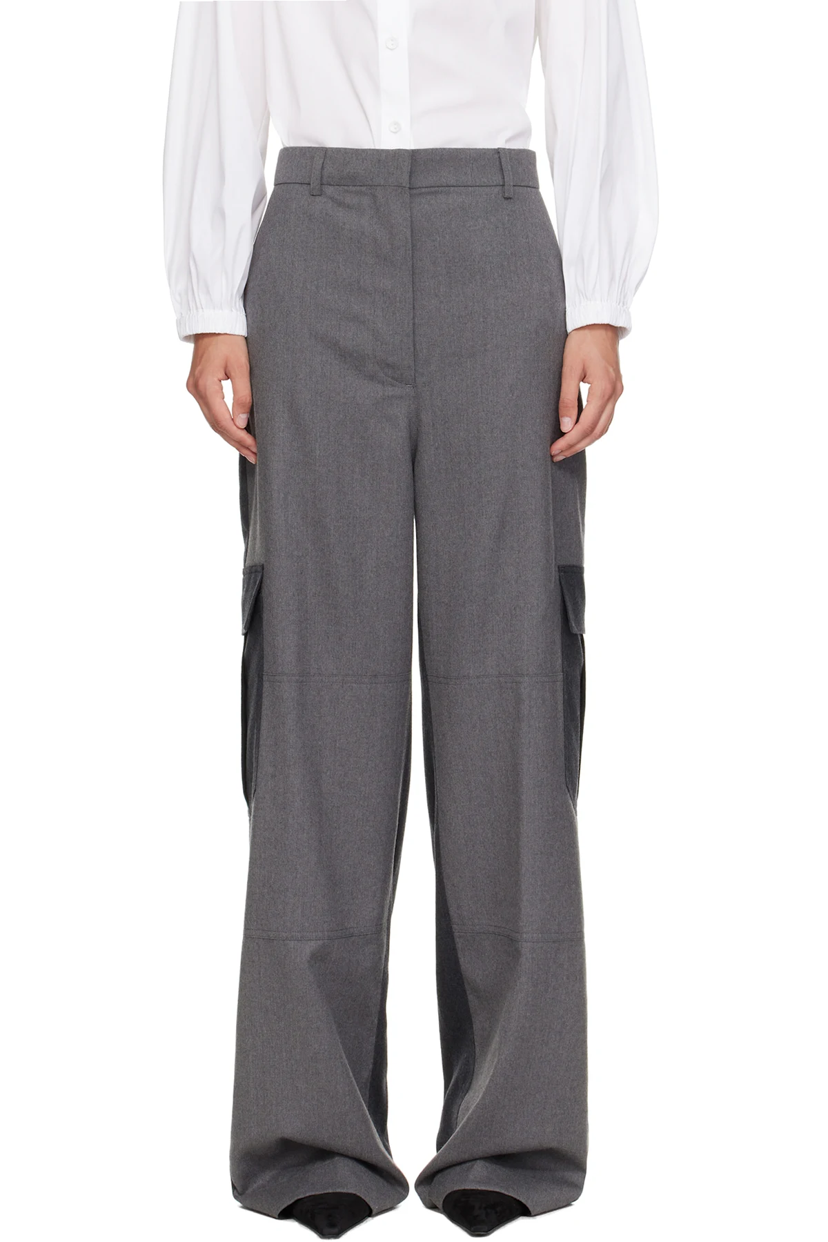 Gray Paneled Slouchy Cargo Pants