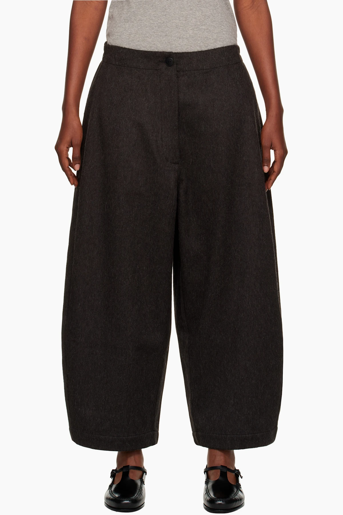 Brown Wool Curved Trousers