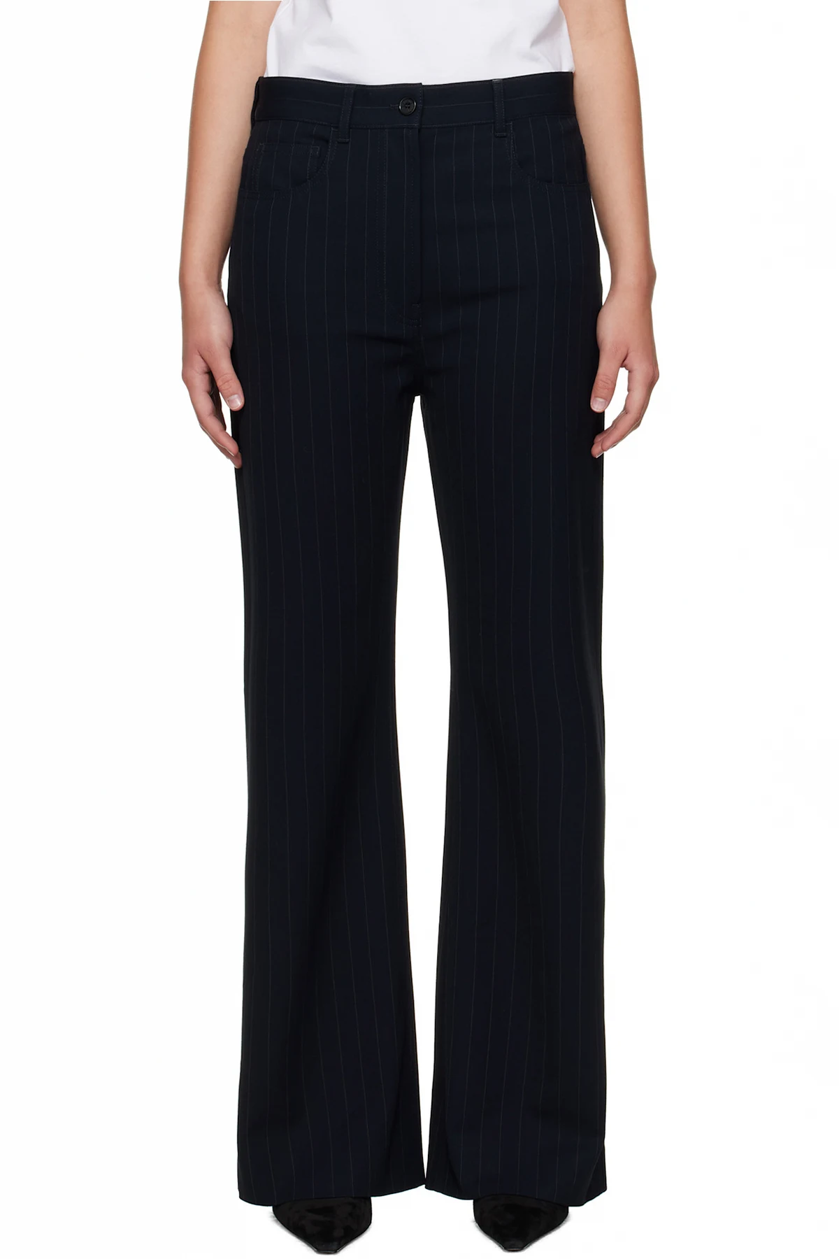 Navy Pinstripe Trousers