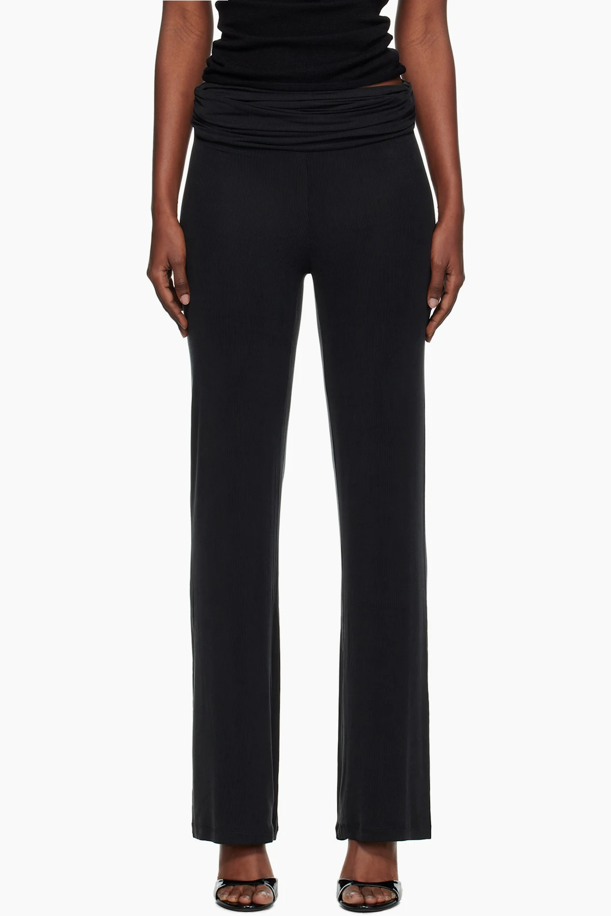 Black Ruched Fold Over Trousers