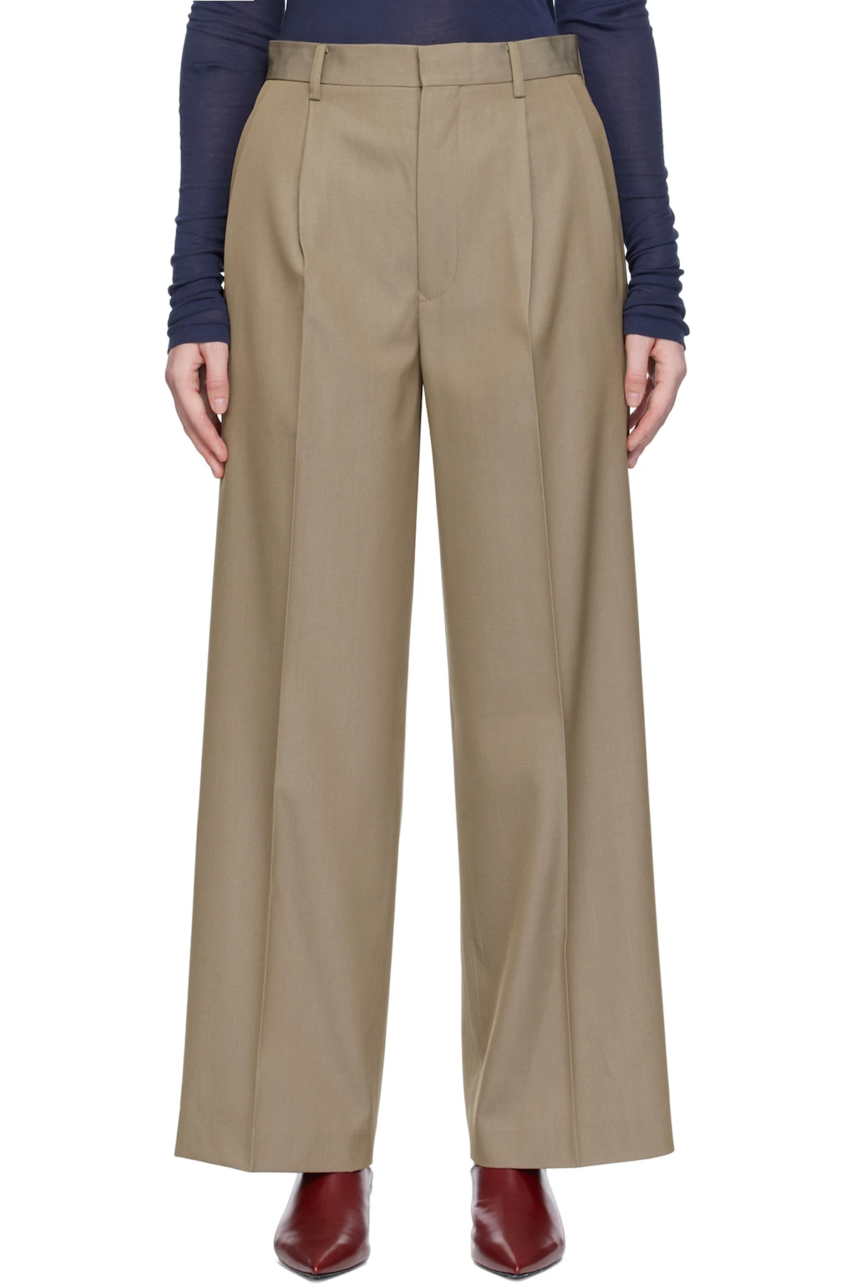 Beige Light Wool Max Gabardine Two-Tuck Trousers
