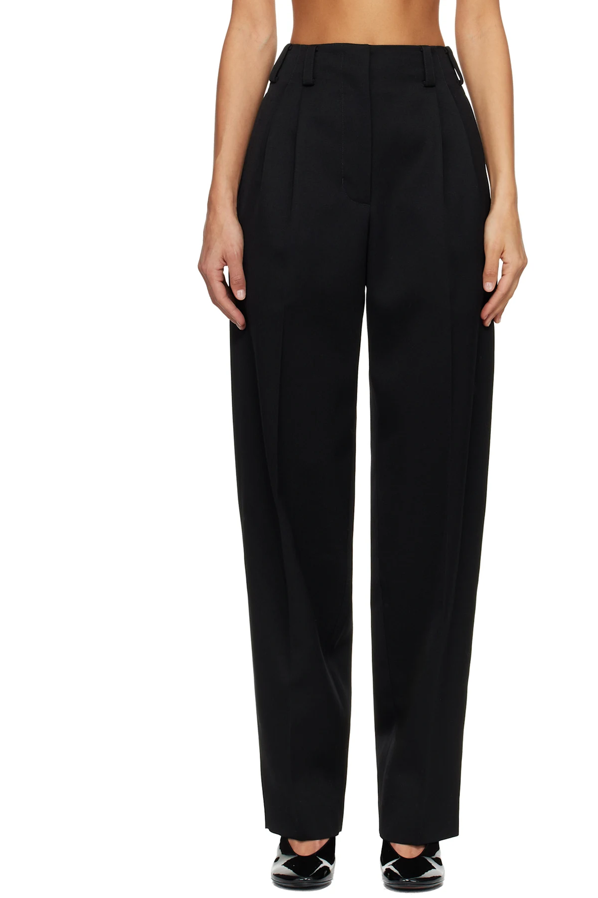 Black Slashed Double Pleat Trousers