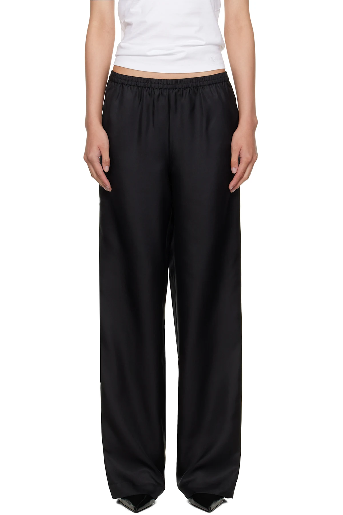 Black Alera Wide-Leg Silk Trousers