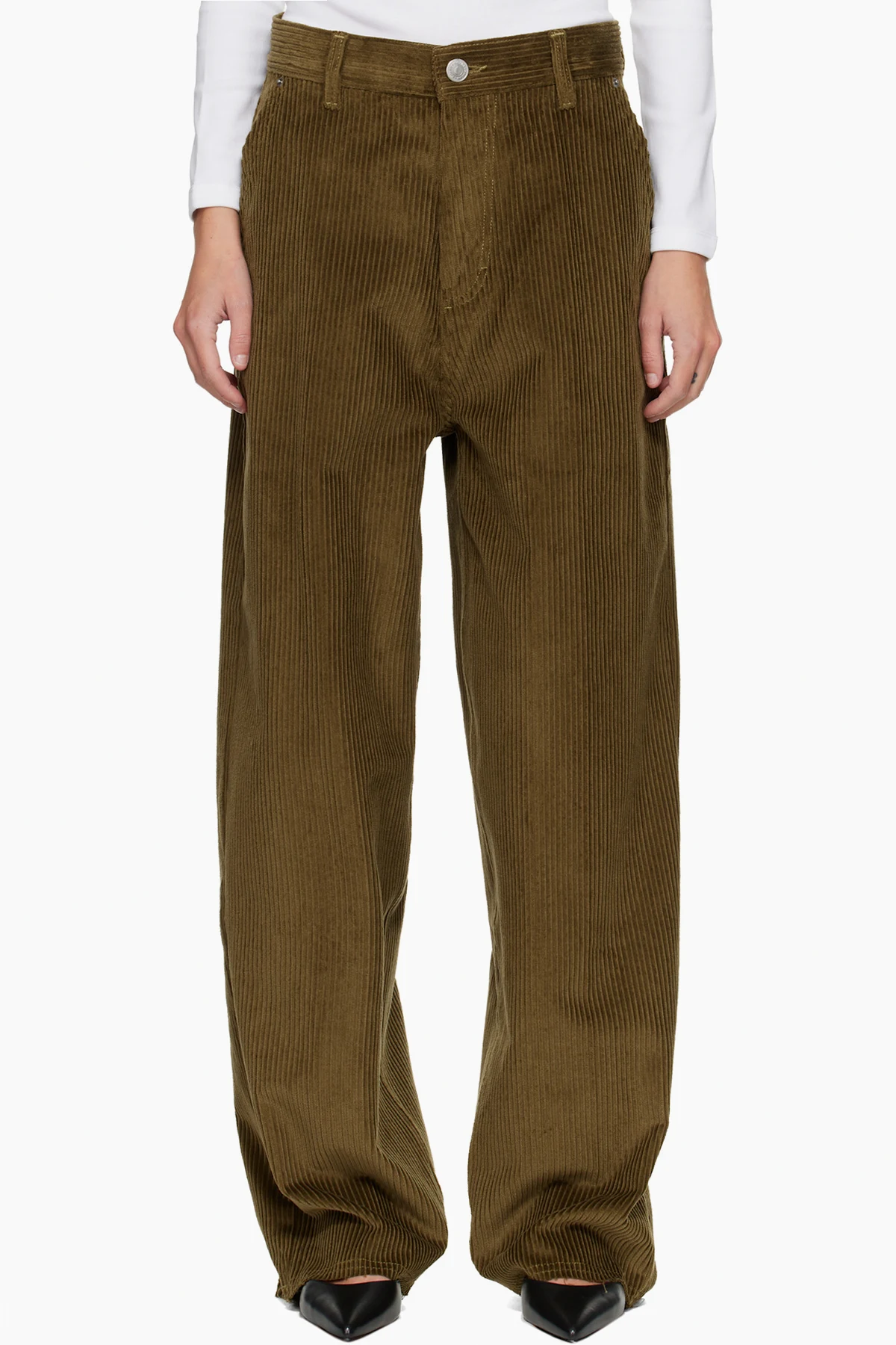 Khaki Cotton Large Fit Trousers