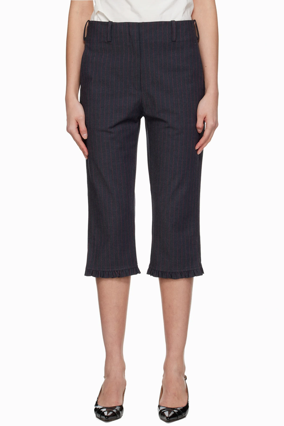 Gray Pinstripe Capri Trousers