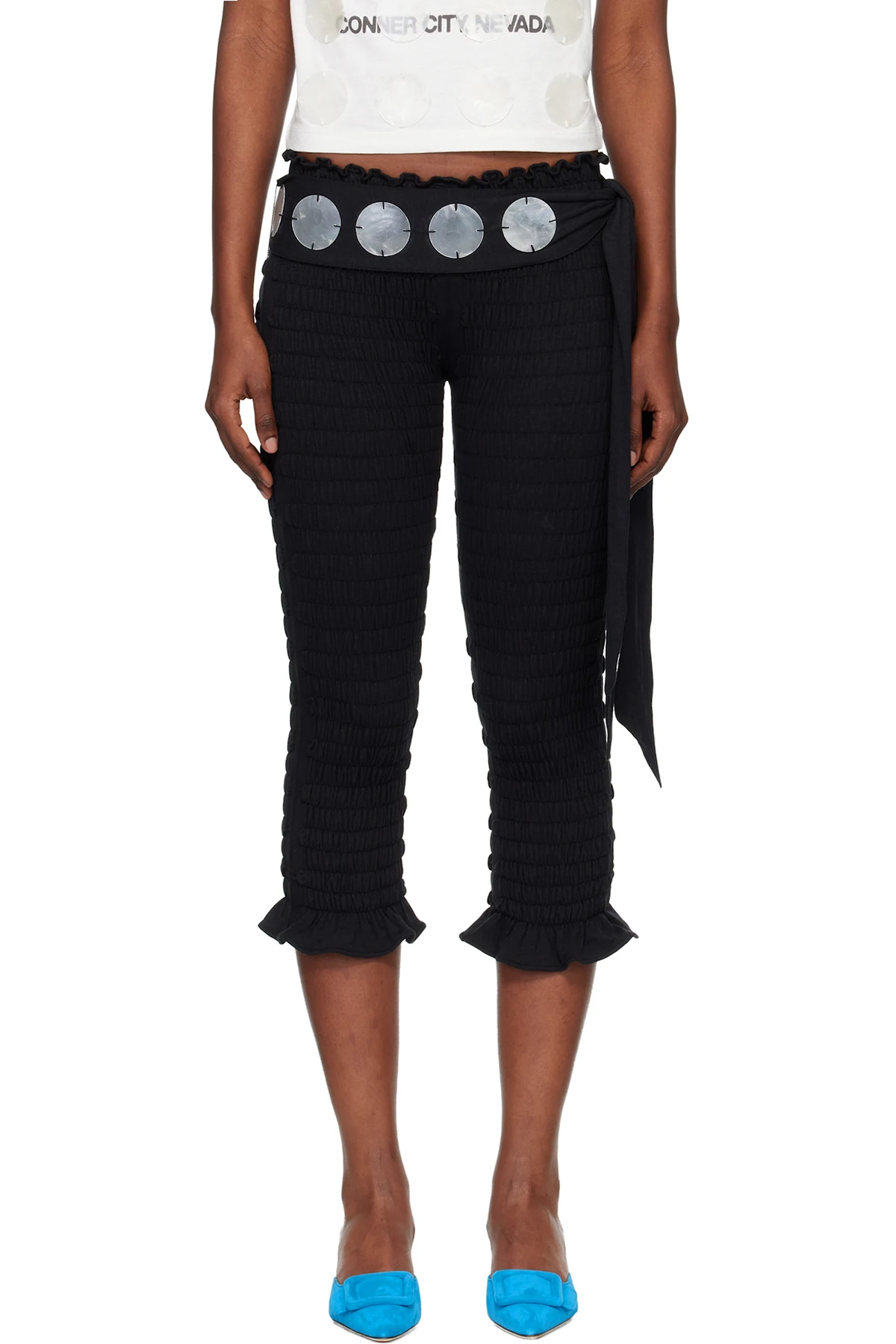 Black 'The Shirred Capri' Trousers