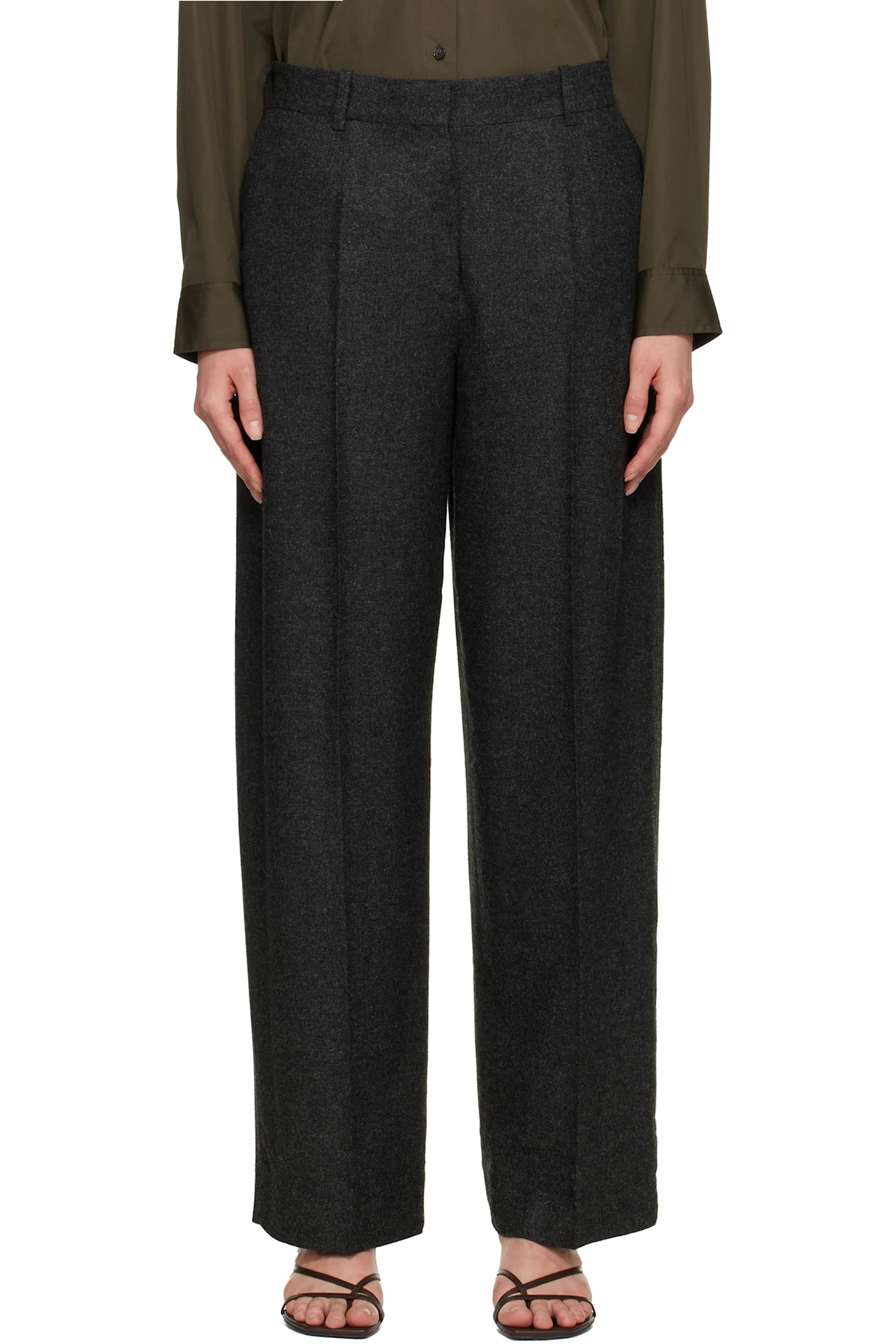 Gray Wide Flannel Trousers