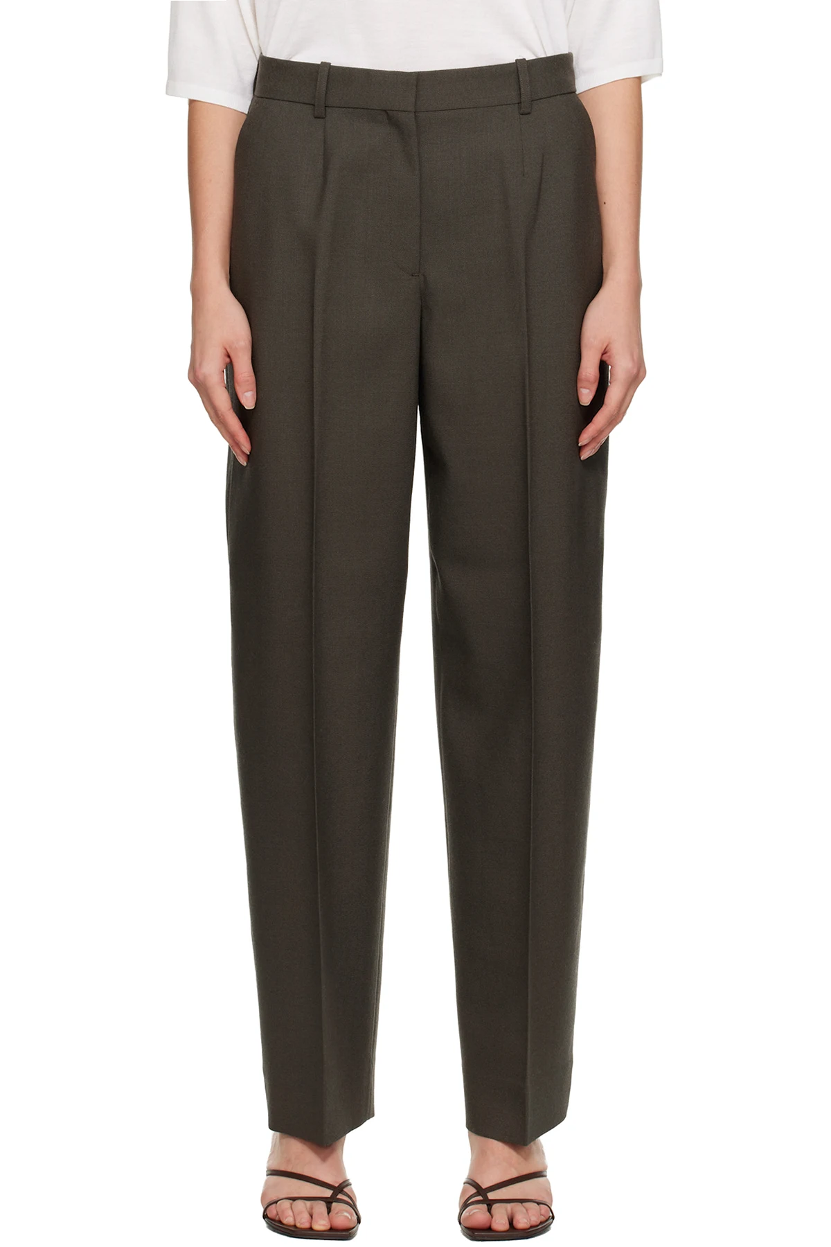 Khaki Wide Tailored Trousers