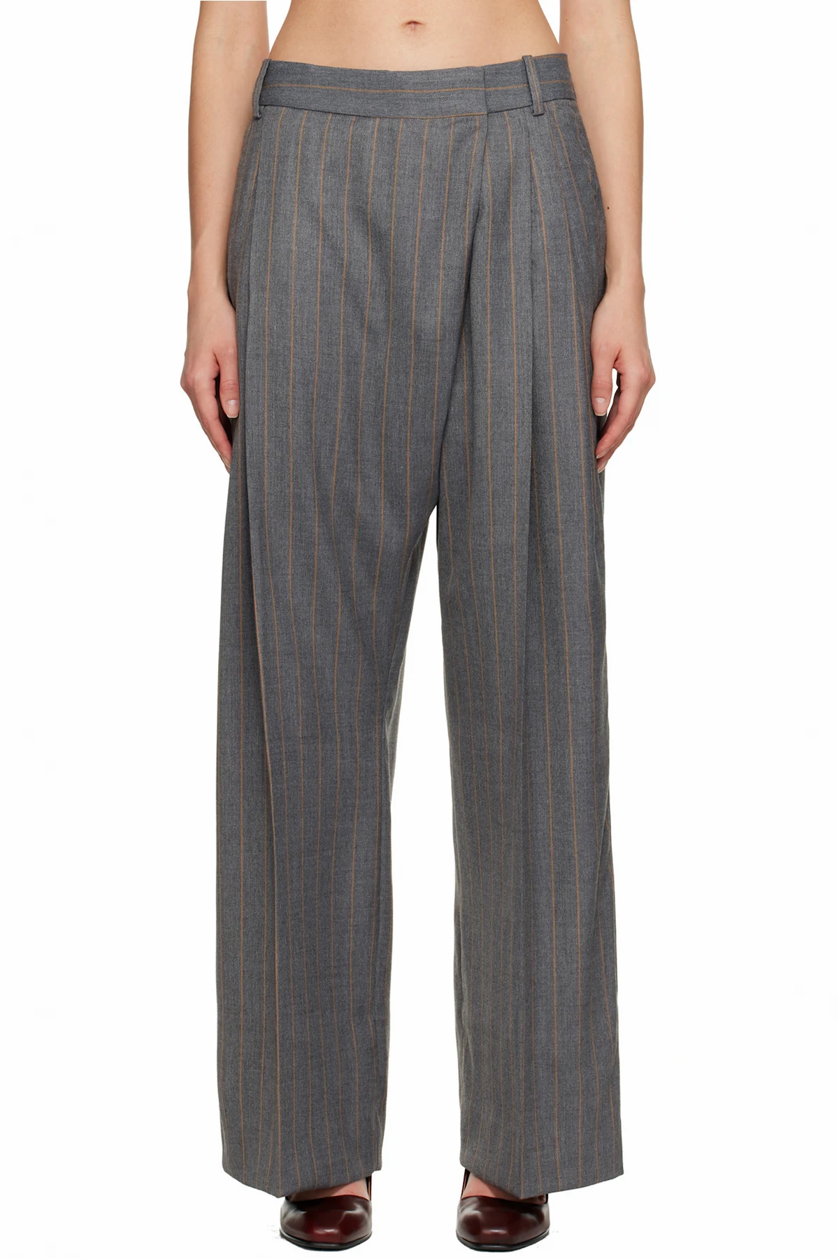 Gray Stripe Cross-Over Trousers