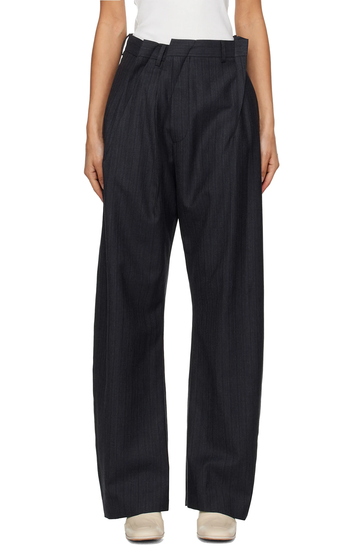Black Pinstripe Wool Trousers