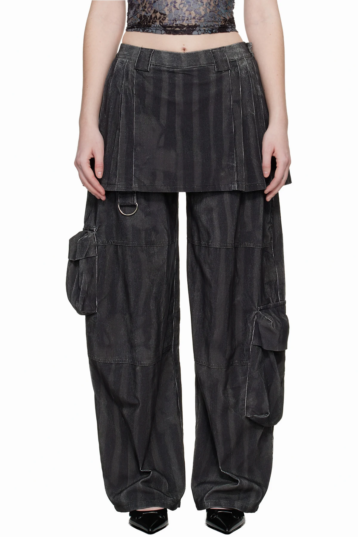 Black Lawn Skirt Cargo Pants