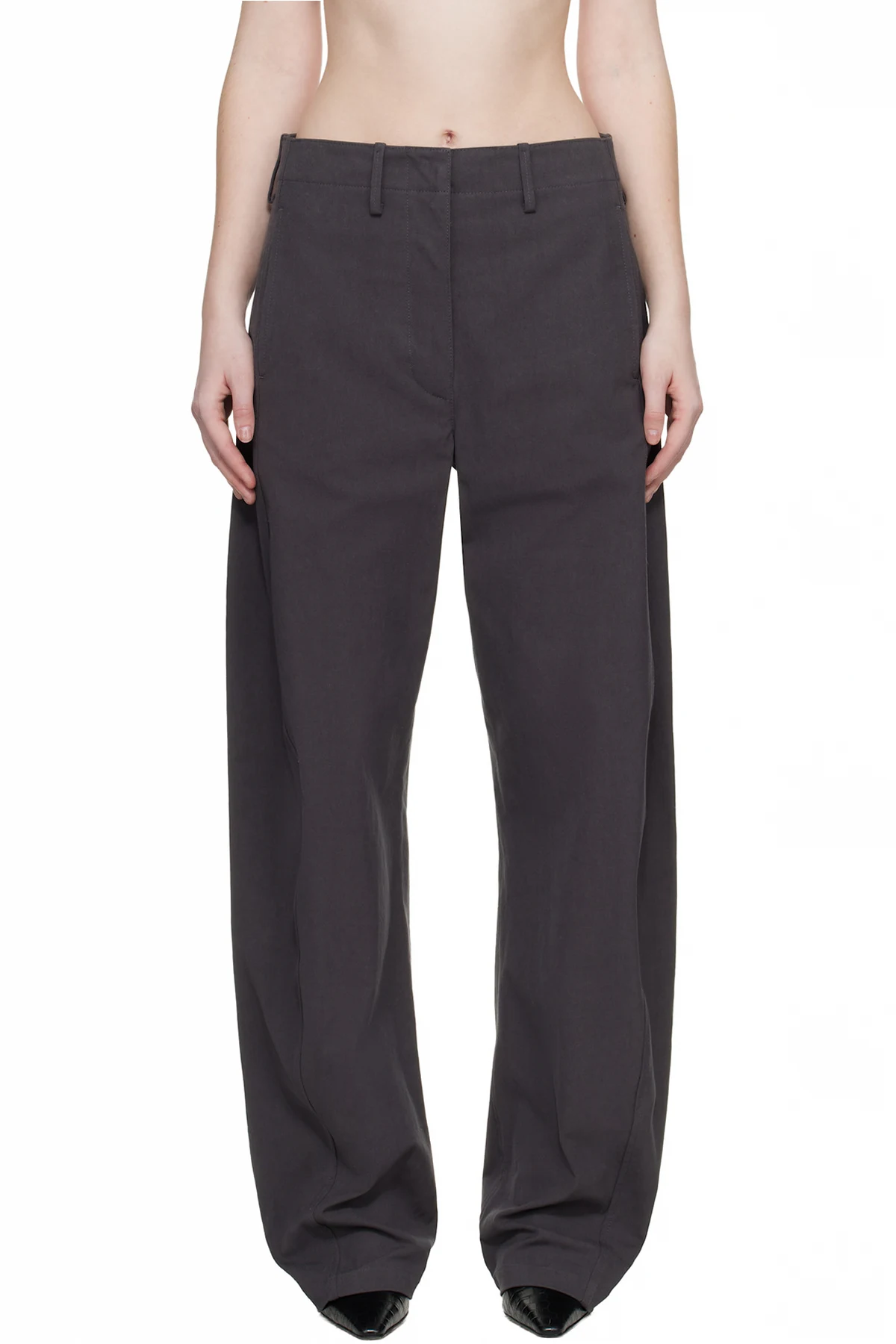 Gray Wide-Leg Cotton Trousers