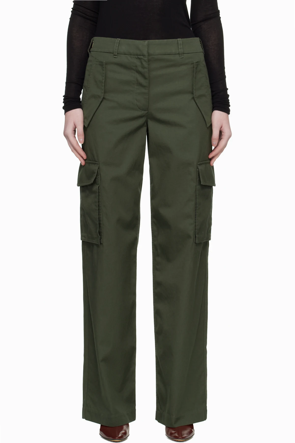 Khaki Check Trim Gabardine Cargo Pants