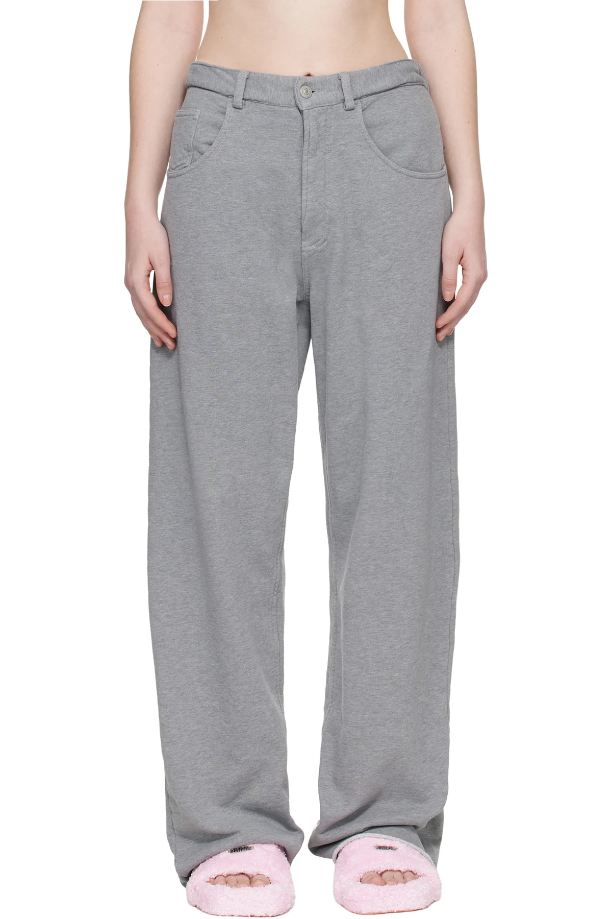Gray Wide-Leg Cotton Trousers