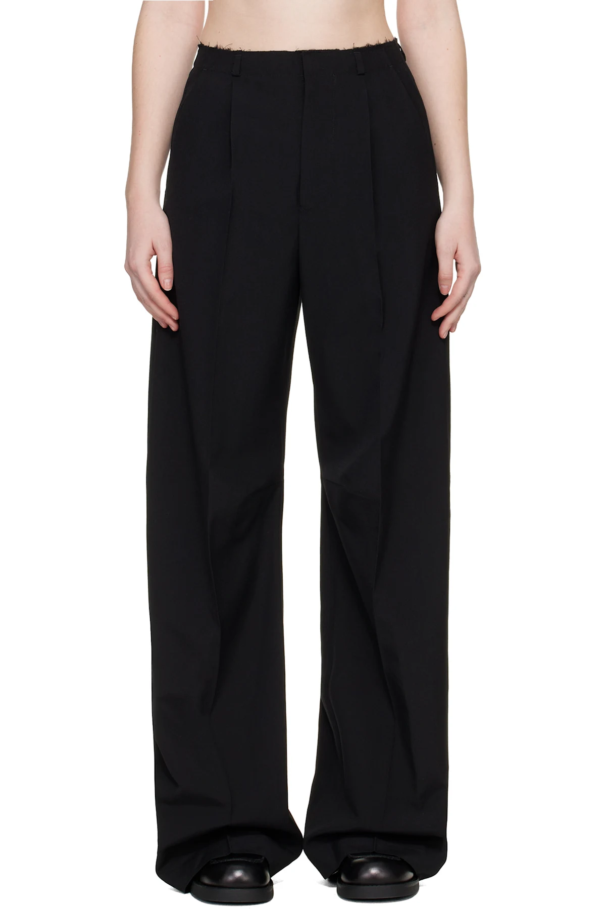 Black Wool Wide Leg Trousers