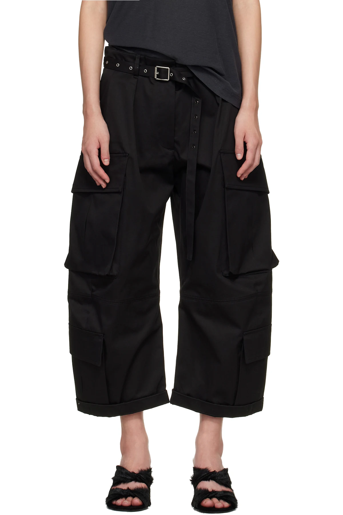Black Twill Cargo Trousers