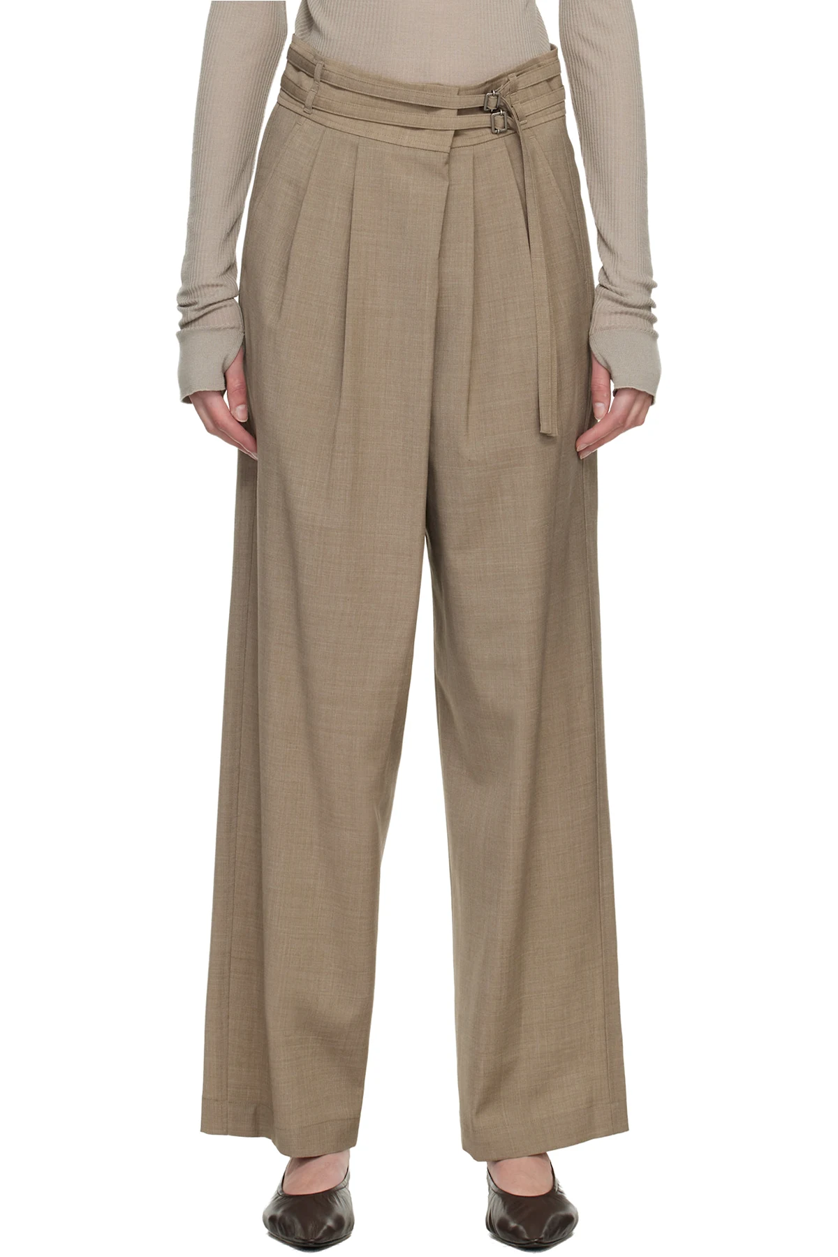 Brown Overwrap Wide Trousers