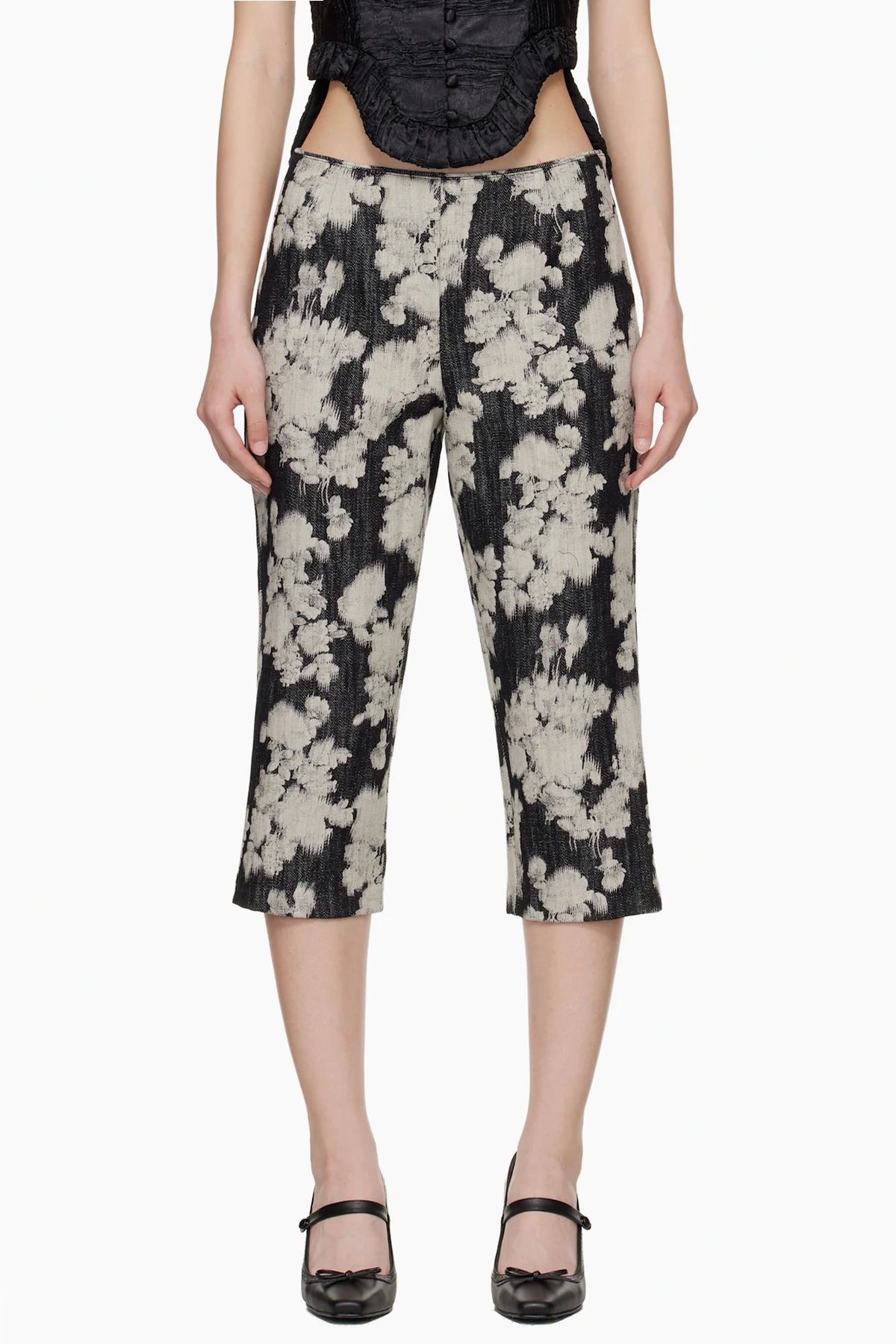 Black & Off-White Rose Capri Trousers