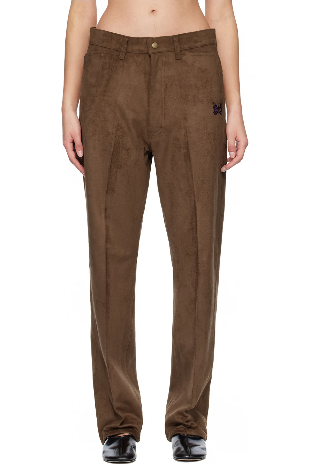 Brown Straight Faux-Suede Pants