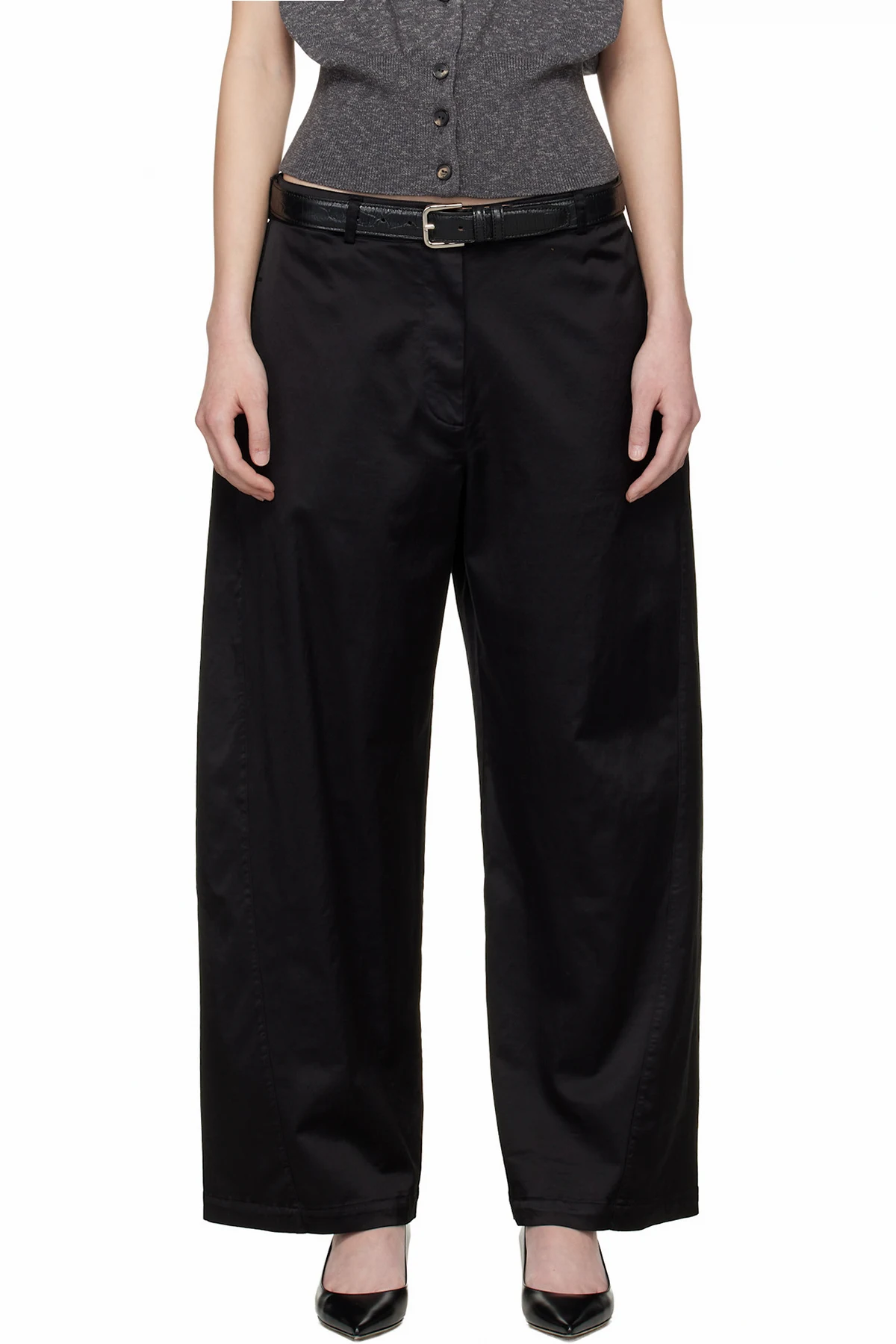 Black Satin Straight Trousers