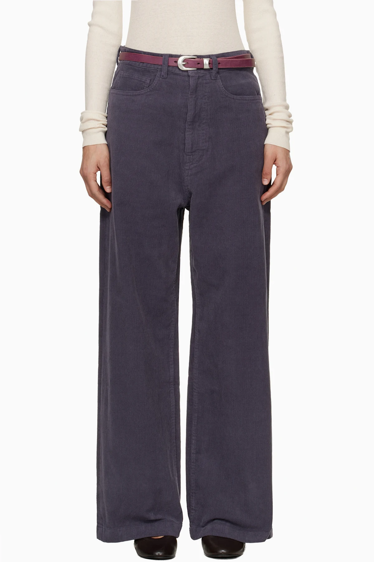 Purple Washed Corduroy Wide-Leg Trousers