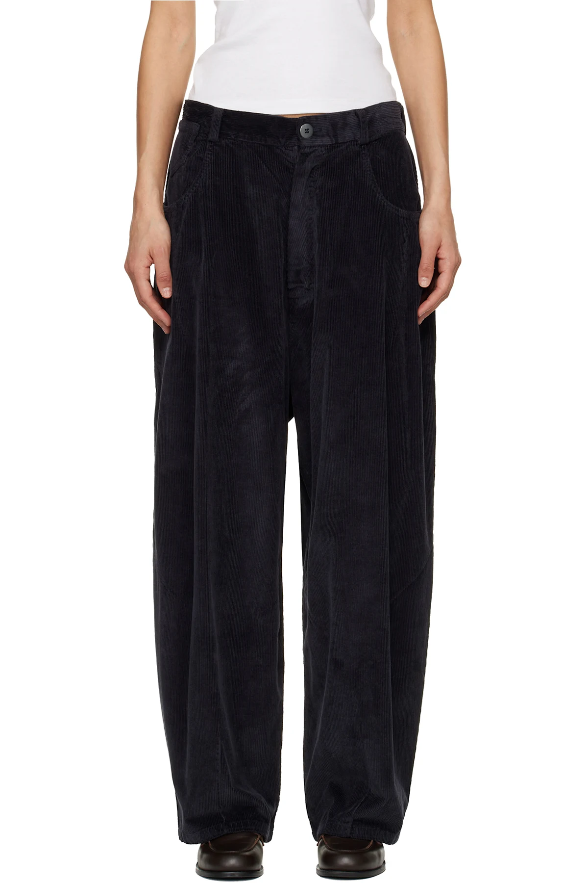 Navy Corduroy Baggy Trousers