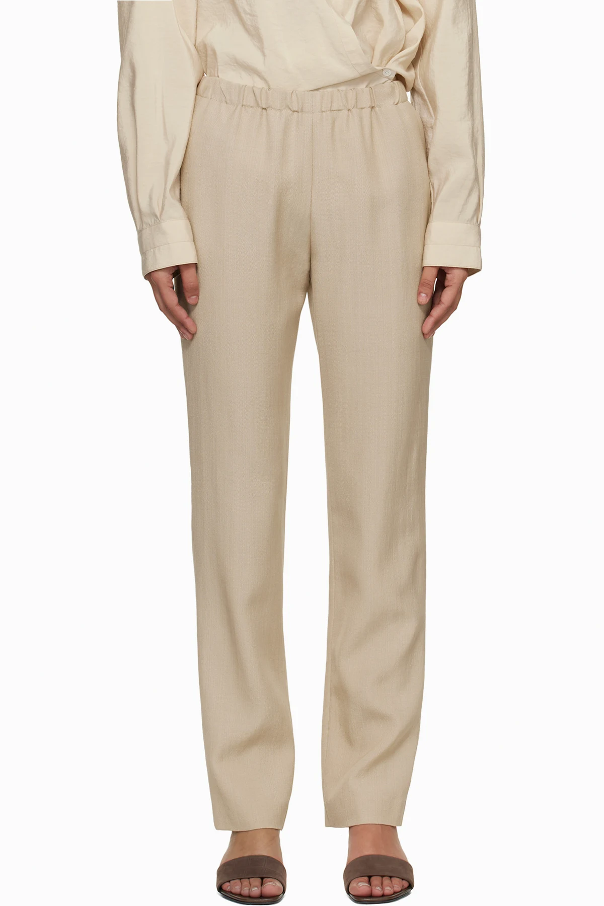 Beige Scot Straight Leg Trousers