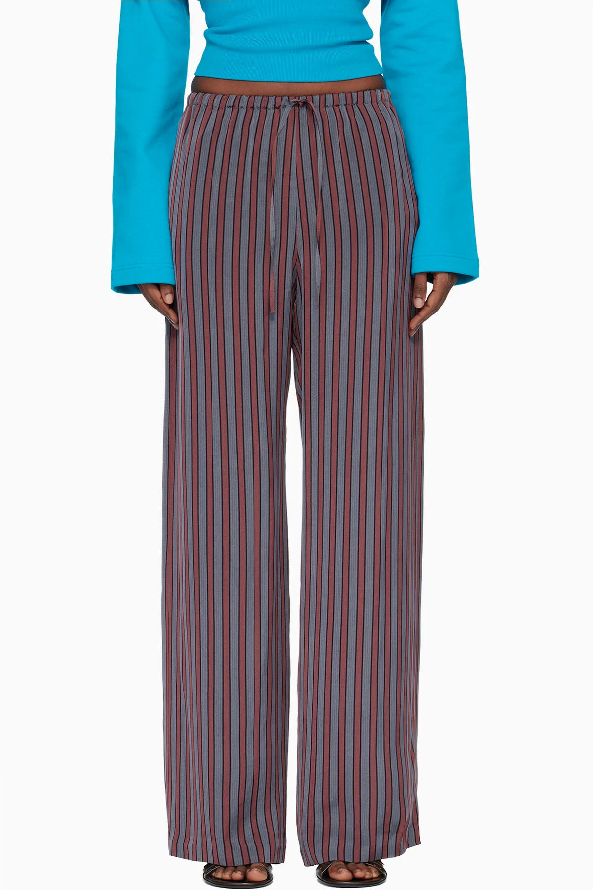 Gray & Burgundy Puvis Straight Leg Casual Trousers