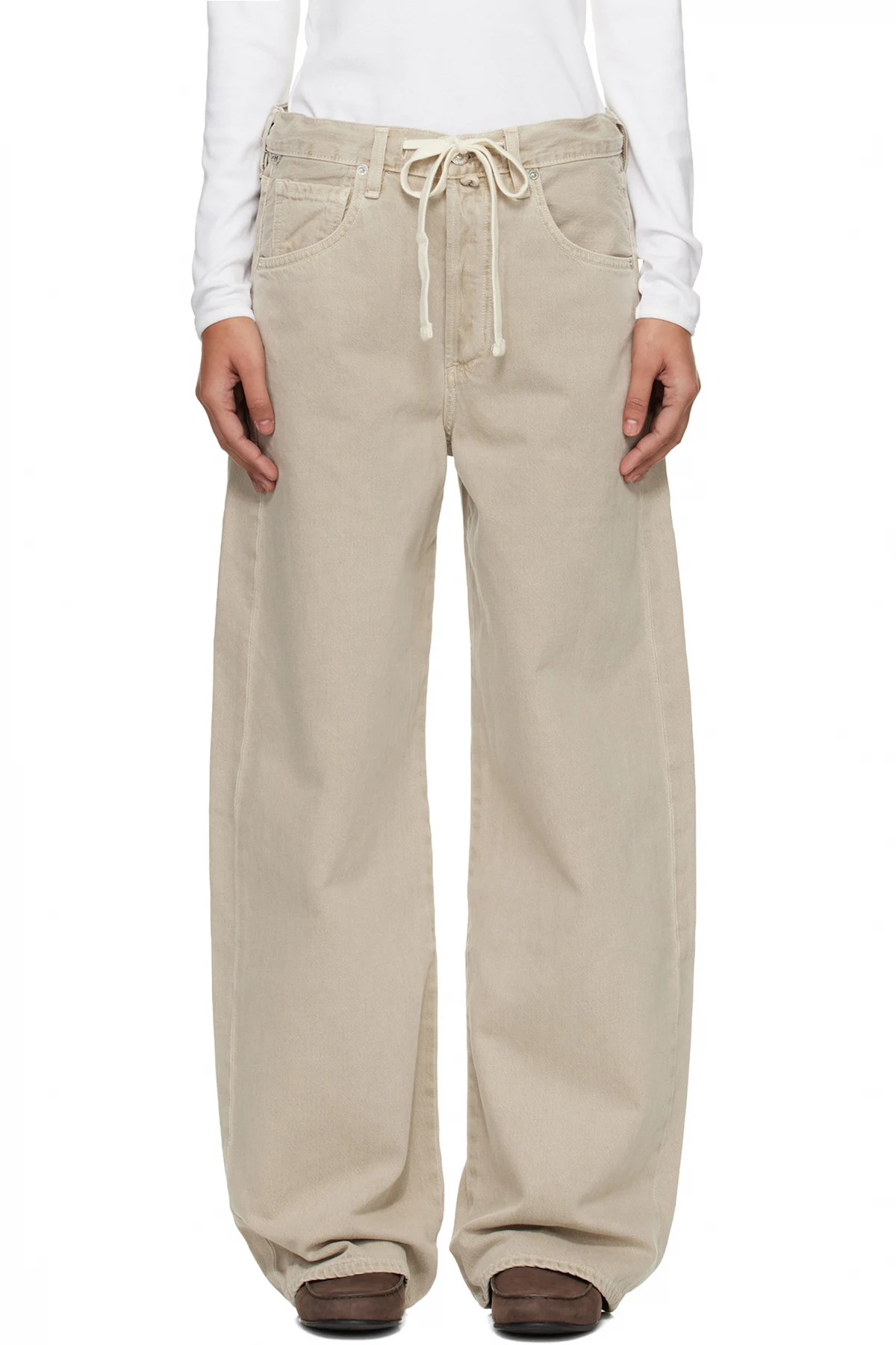 Beige Brynn Drawstring Jeans