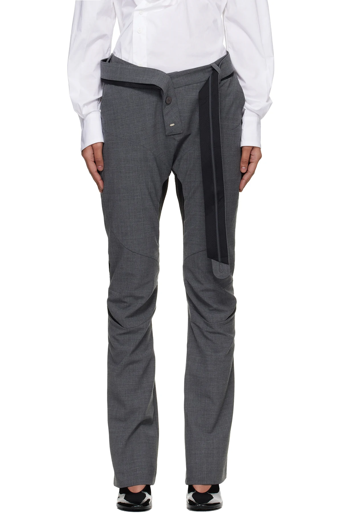 Gray Slim Multiline Suit Trousers