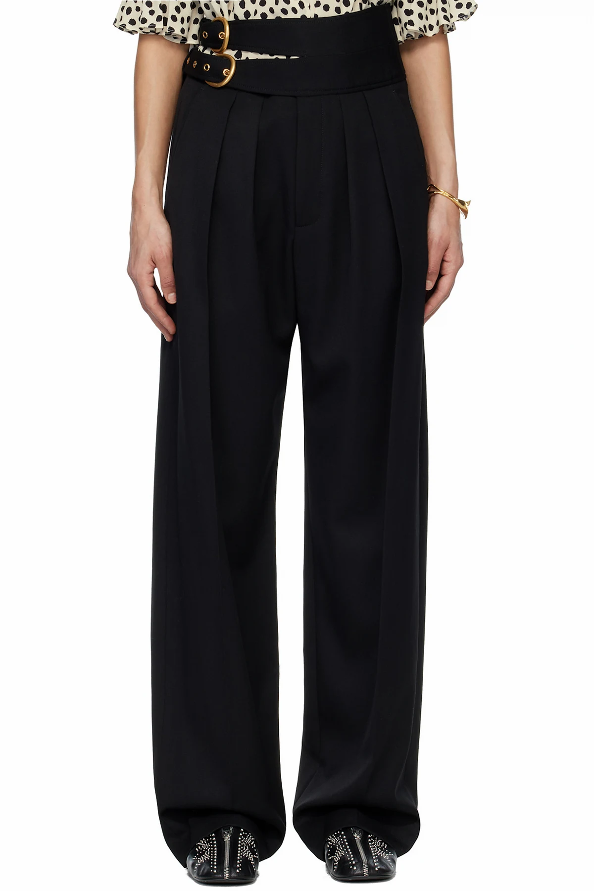 Black Wool Grain De Poudre High-Rise Tailored Trousers