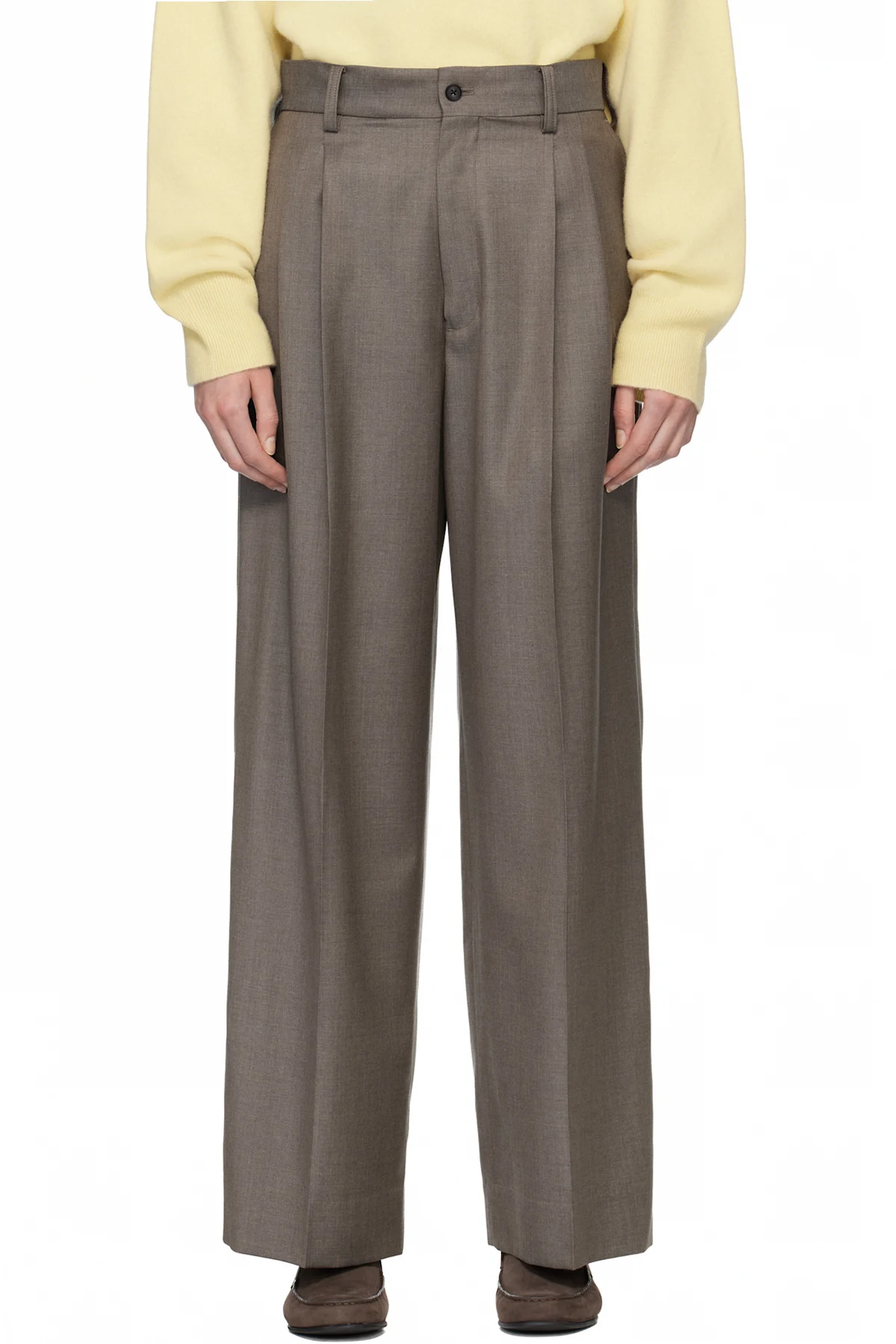 Gray Extra Fine Wool Long Wide Trousers