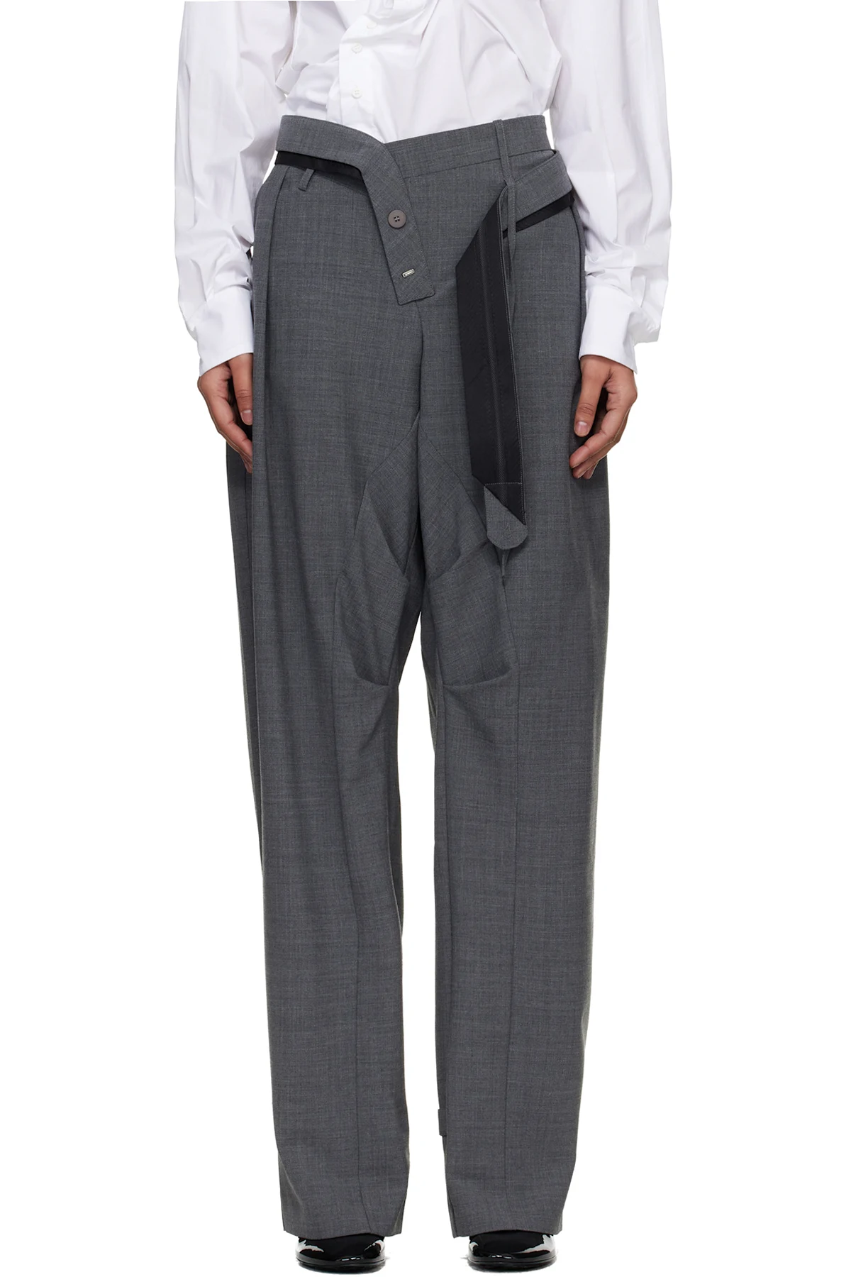 Gray Strapped Baggy Suit Trousers
